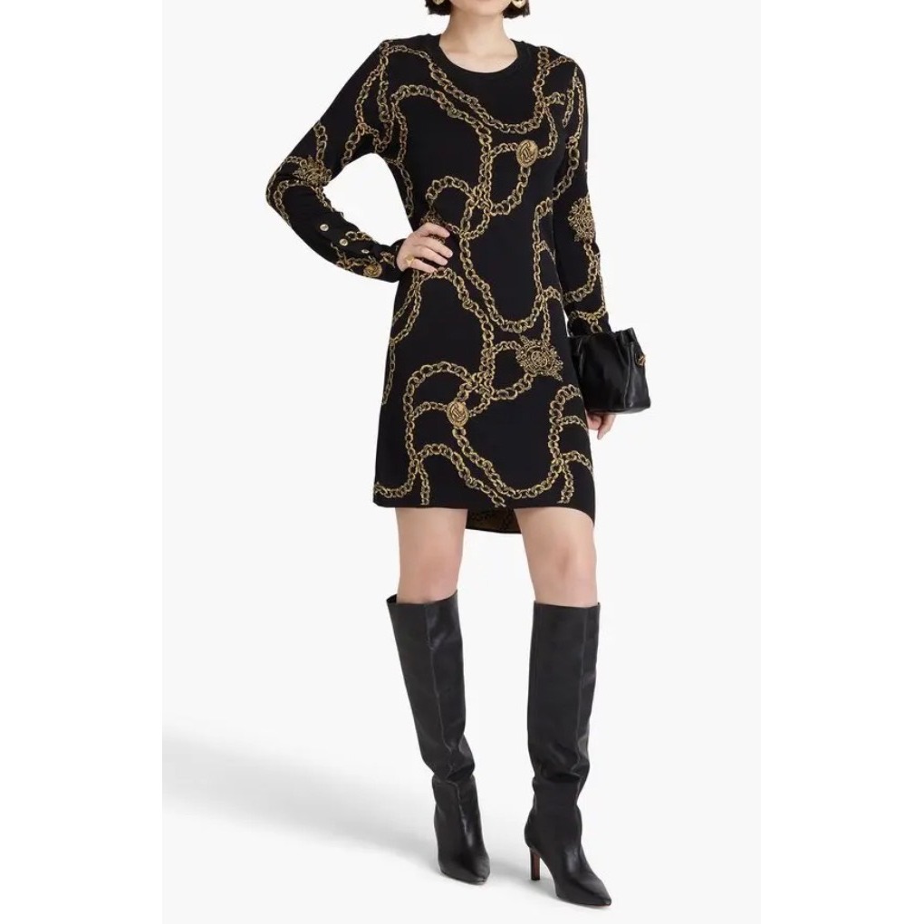 Camilla Metallic Jacquard Chain Link Knit Mini Dress Designer Women's Medium